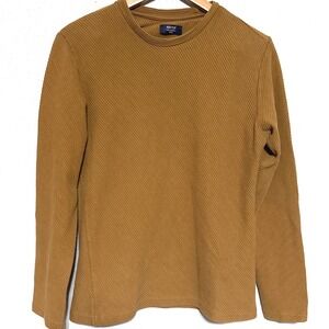 Ascot Ribbed Long Sleeve Fitted Textured Top Mustard Brown Small